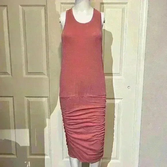 Anthropologie Sundry Womens Ruched Sides Pink Dress Racerback Size 1/S 4-6 - Picture 4 of 13